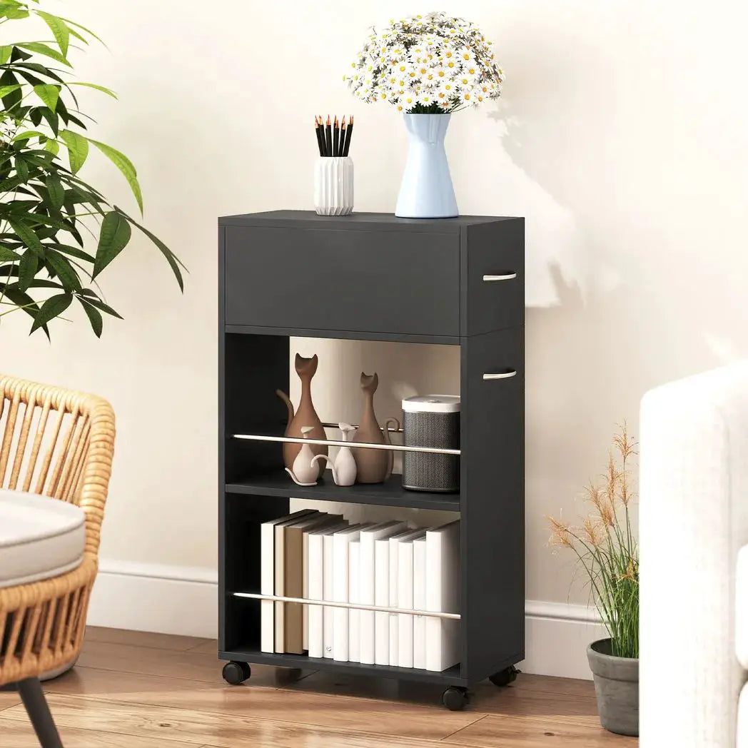 HOMCOM Rolling Storage Unit, 3-Tier Kitchen Cart Trolley with Drawer, Surface Top and 4 Universal Wheels, Black - from HOMCOM