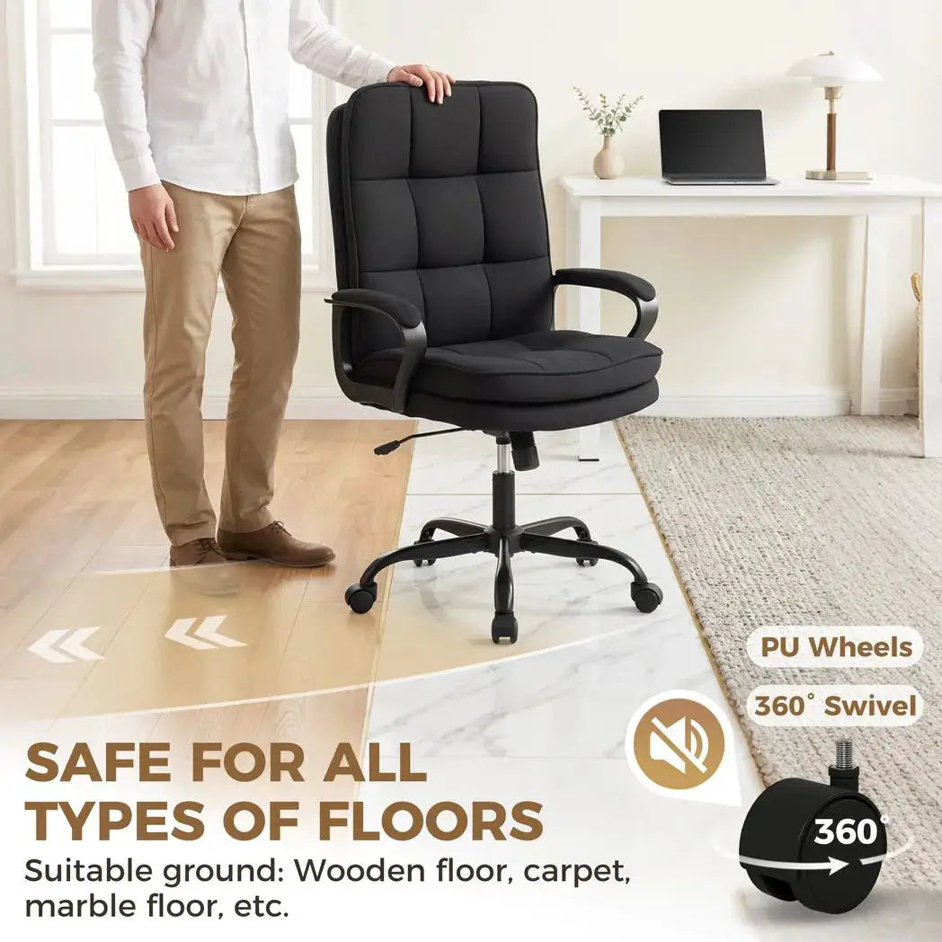 HOMCOM Double Padded Linen-Look Office Chair - Black - from HOMCOM