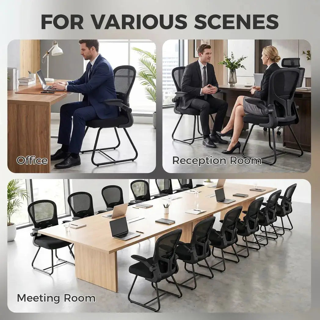 HOMCOM Reception Chair, Conference Meeting Office Chair with Flip-up Armrest, Mesh Backrest, Lumbar Support and Metal Base - from HOMCOM