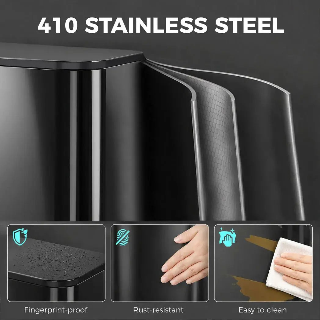 HOMCOM 50L Kitchen Bin, Metal Pedal Rubbish Bin with Soft Close and Stay-Open Lid, Removable Inner Bucket, High Gloss Black - from HOMCOM