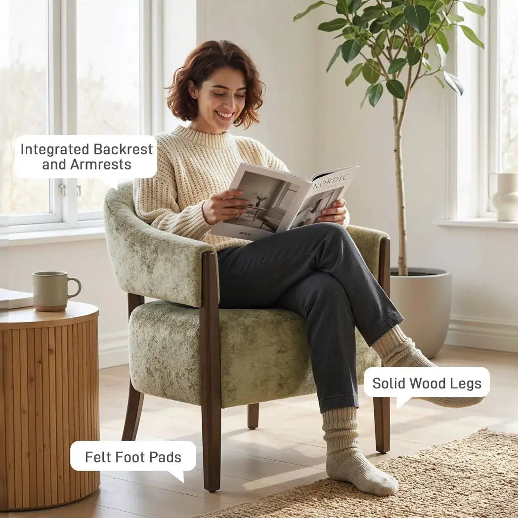 HOMCOM Accent Chair, Upholstered Tub Chair with Solid Wood Frame and Legs, Light Brown - from HOMCOM