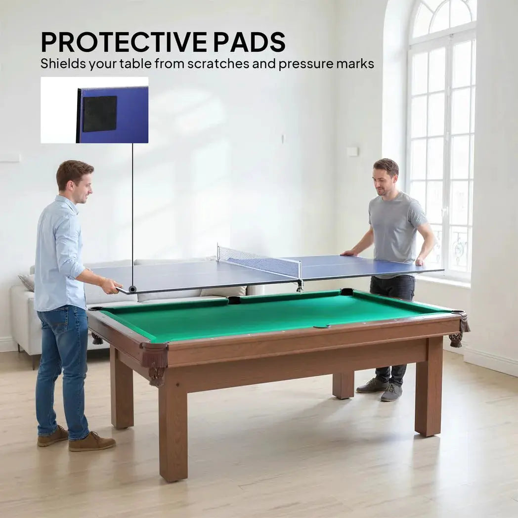 SPORTNOW 9 ft Folding Ping Pong Table Top for Billiard Tables, Table Tennis Conversion Top with Net, Foam Padding, Blue - from SPORTNOW