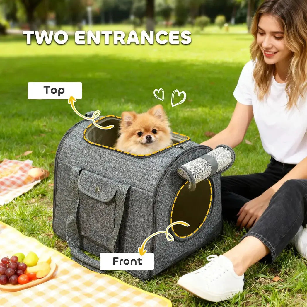 PawHut Soft Sided Cat Carrier Bag, Portable Foldable Pet Carrier with Shoulder Strap & Removable Mat for Small Pet Up to 10kg - from PawHut