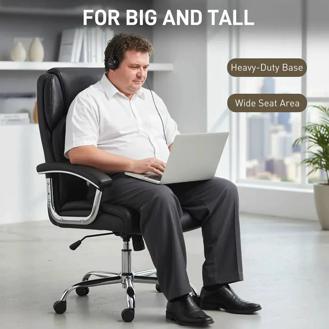 HOMCOM Big and Tall Office Chair 180kg with Spring Cushion, PU Leather - Black - from HOMCOM