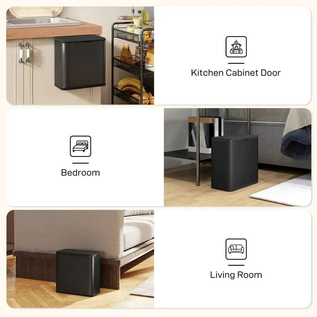 HOMCOM 8L Hanging Kitchen Bin, Rubbish bin with Lid and Removable Inner Bucket for Kitchen Cabinet Door, Under Sink, Office - from HOMCOM