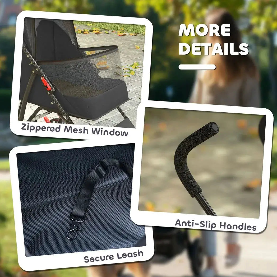 PawHut Dog Stroller, Foldable Cat Dog Pram for Miniature Breeds, Pet Stroller with Brake, Mesh Windows, Black - from PawHut
