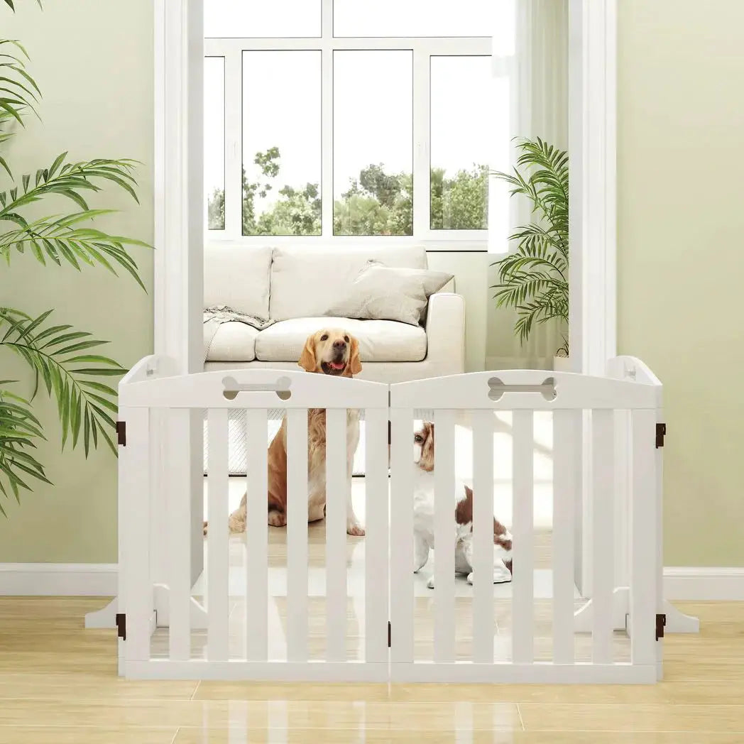 PawHut Wooden Dog Gate, Freestanding Pet Gate with Support Feet for Doorways, Hallways, Stairs, 207.5L x 61H cm, White - from PawHut