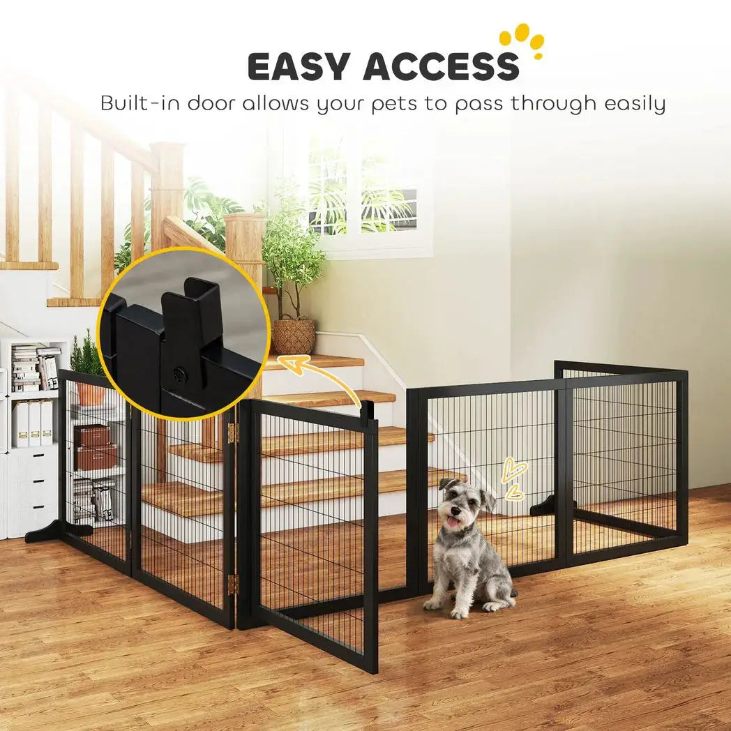 PawHut Wooden Pet Gate, Freestanding Dog Security Barrier with Two Support Feet - Black - from PawHut