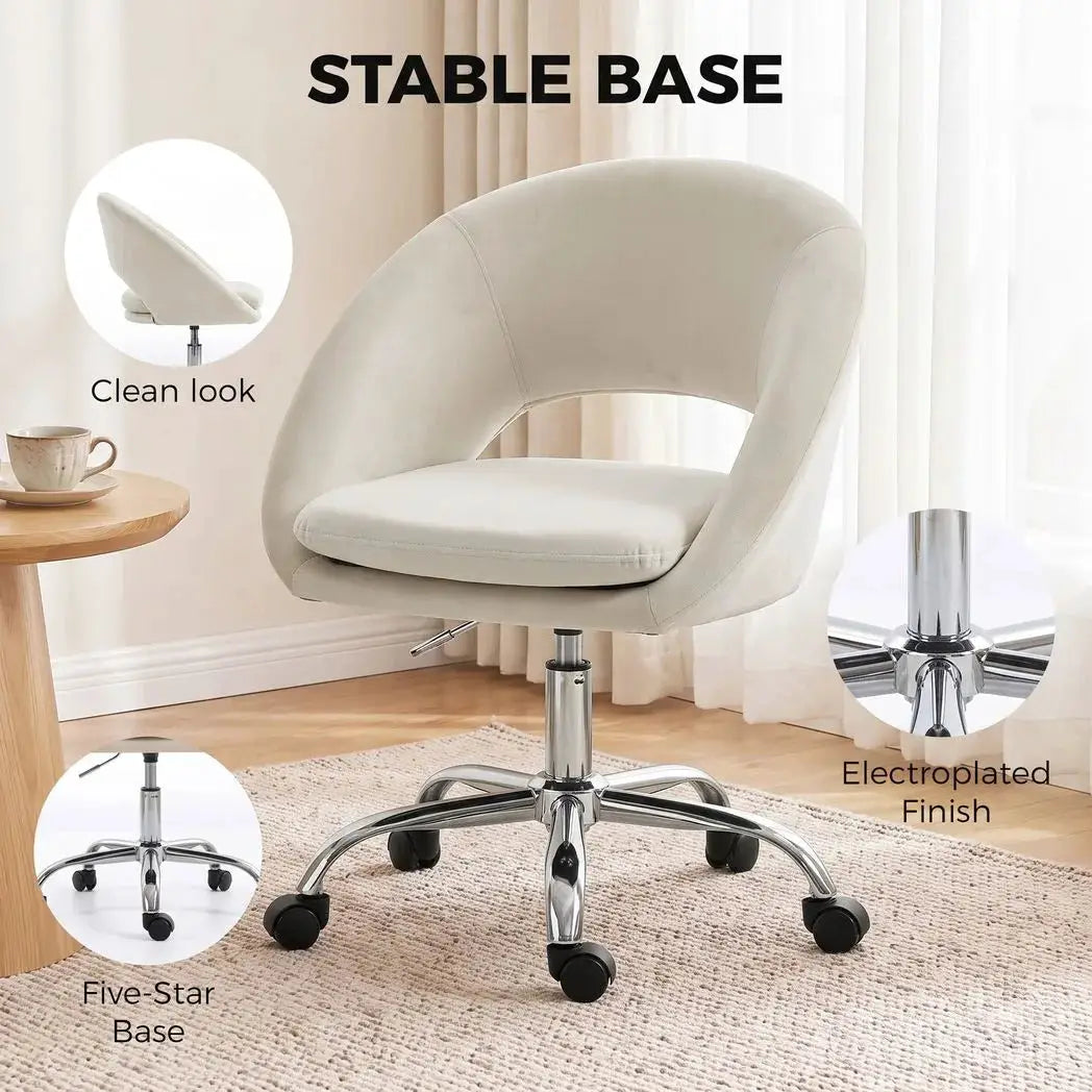 HOMCOM Velvet Desk Chair, Modern Office Chair with Height-Adjustable, Wheels, for Home Study Bedroom, Cream - from HOMCOM