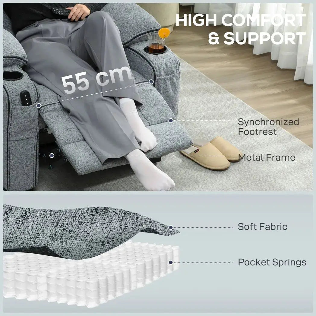 HOMCOM Electric Massage Recliner Armchair with Vibration, Heat, Whisper-Quiet Motor, Memory Function, Velvet Power Reclining Chair with Spring Pack, USB Port, Footrest, Side Pockets, Cup Holders, Grey - from HOMCOM