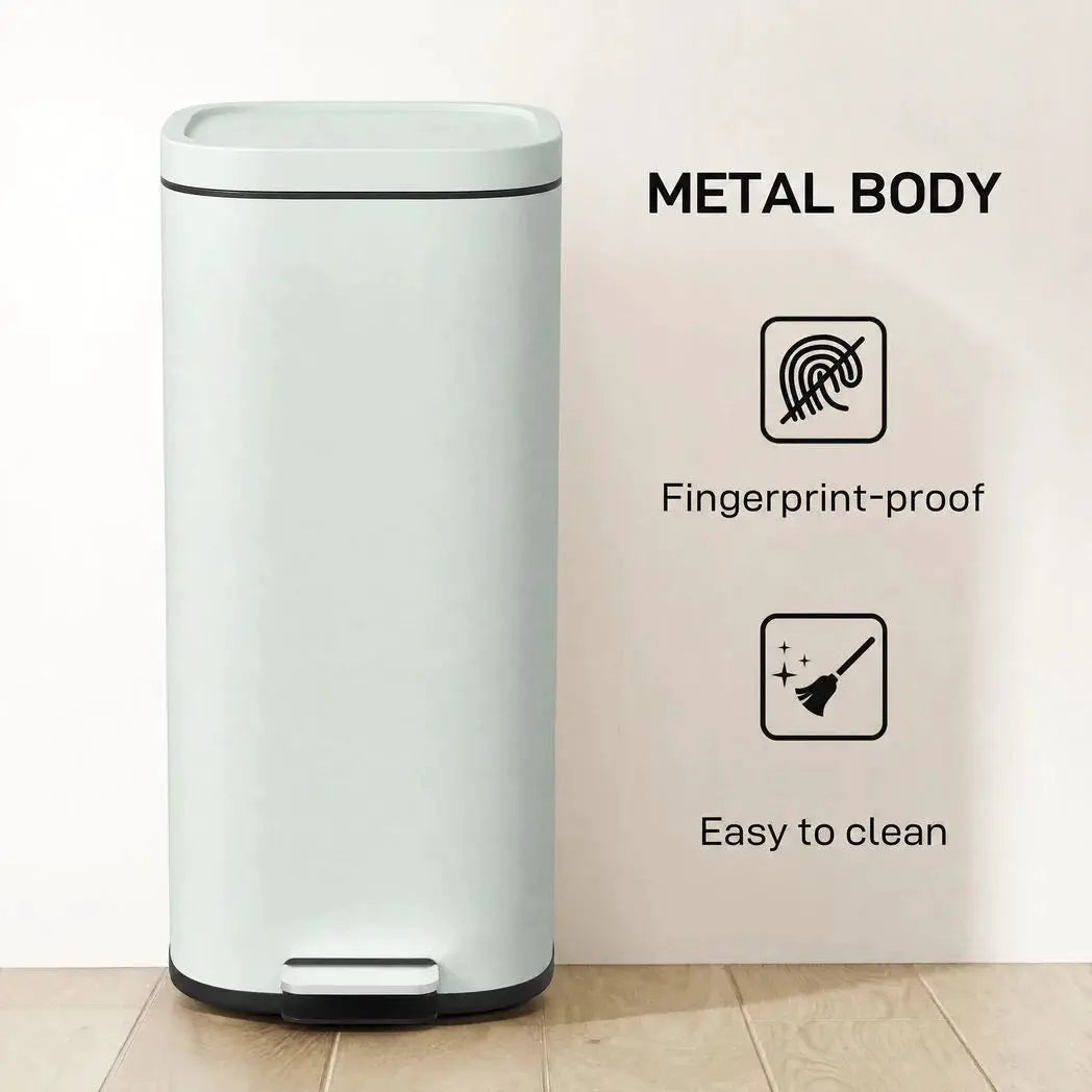 HOMCOM 30L Kitchen Bin, Compact Pedal Bin with Soft-Close and Stay-Open Lid, Removable Bucket for Kitchen, Home, Office, Green - from HOMCOM