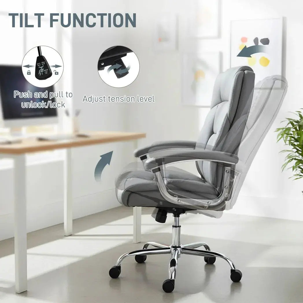 HOMCOM Big and Tall Office Chair 180kg with Spring Cushion, PU Leather - Grey - from HOMCOM