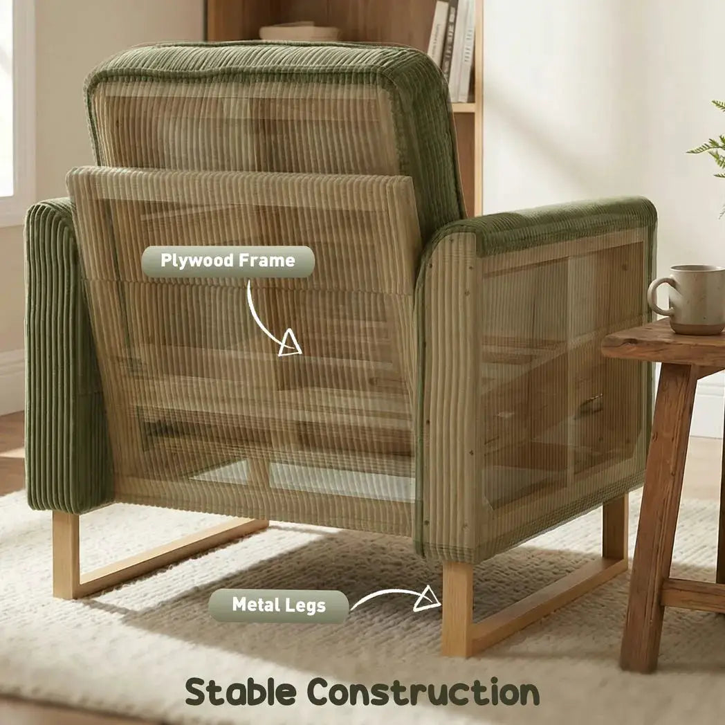 HOMCOM Accent Chair with Spring, Modern Industrial Armchair with Metal Legs for Livingroom Dark Green - from HOMCOM