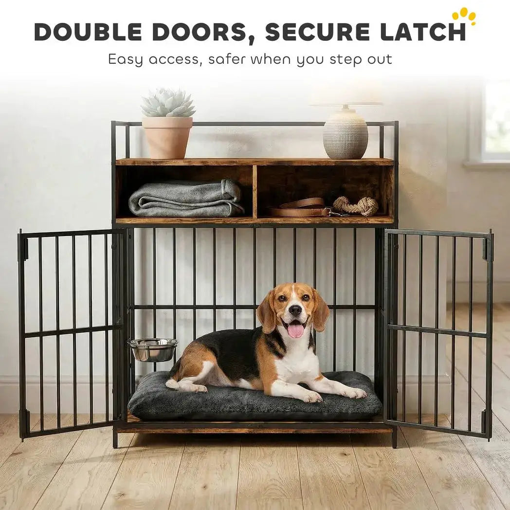 PawHut Dog Crate Furniture, Dog Cage with Rotatable Feeding Station and Storage Shelves, End Side Table Indoor Pet Kenne - from PawHut