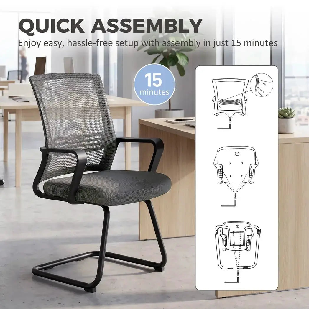 HOMCOM Padded Meeting Office Chair, Ergonomic Desk Chair No Wheels with Sled Base for Bedroom, Waiting, Reception, Dark Grey - from HOMCOM