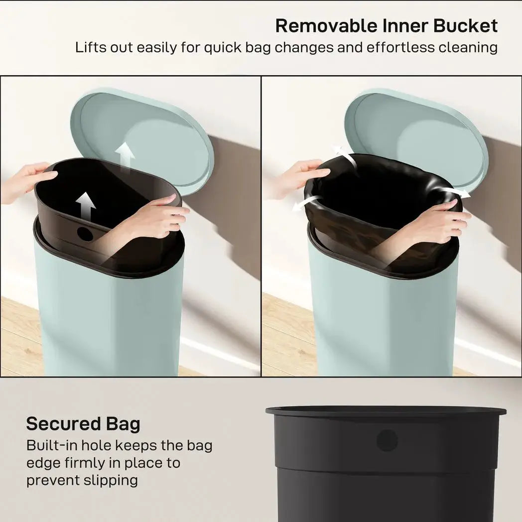 HOMCOM 30 L Modern Curved Kitchen Bin - Green - from HOMCOM
