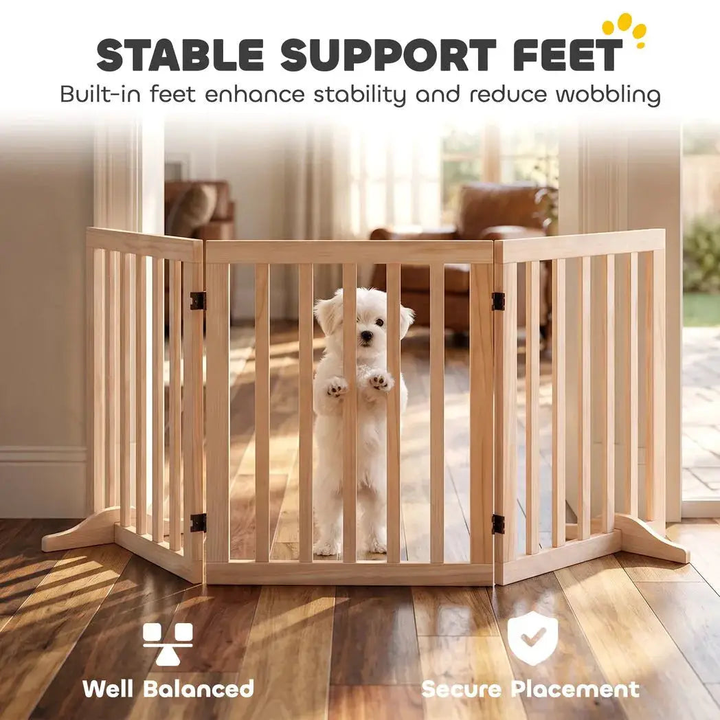 PawHut Wooden Dog Gate, 3-Panel Freestanding Pet Gates Indoor with 2 Support Feet and 360° Flexible Hinges, Natural - from PawHut