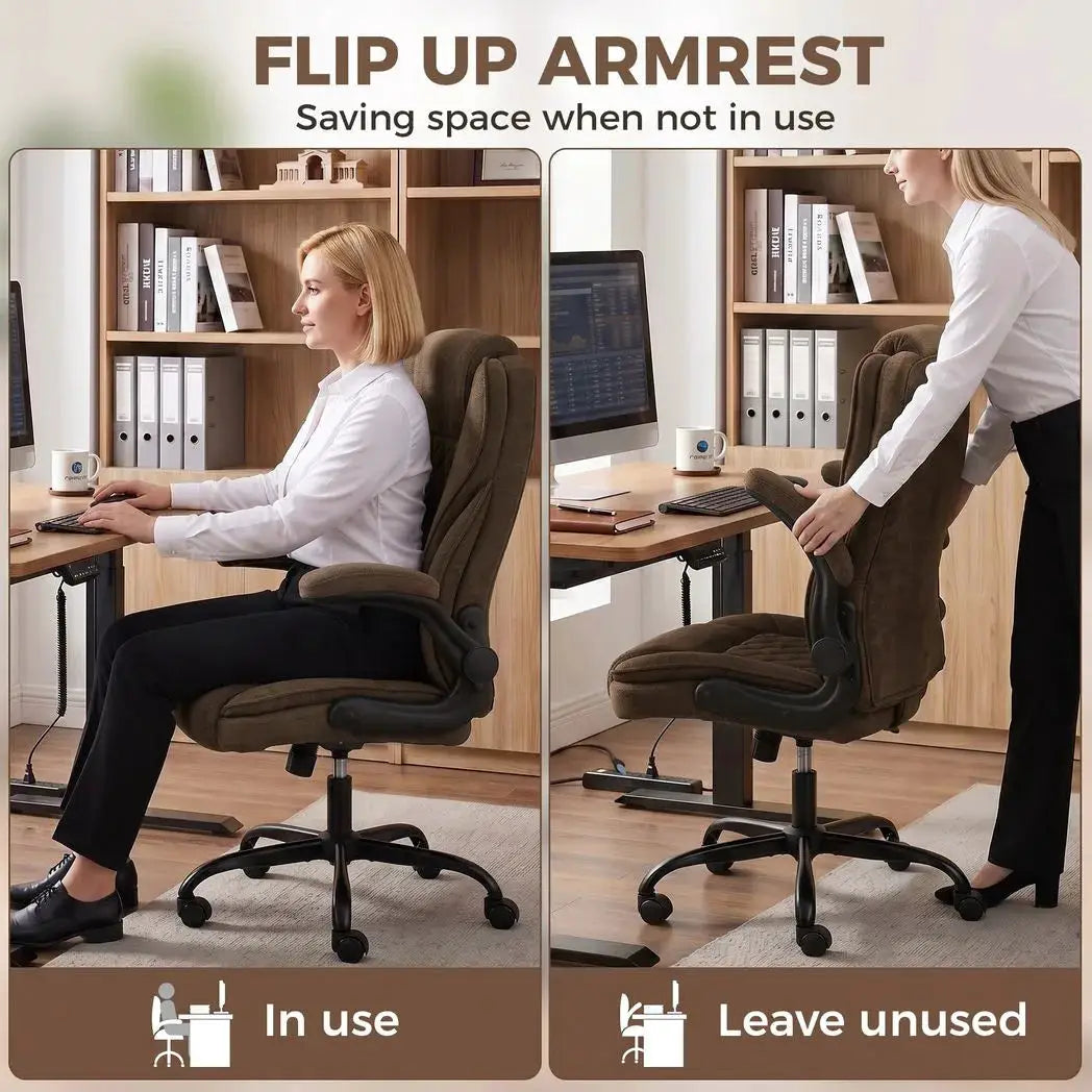 HOMCOM Office Chair, Ergonomic Desk Chair with Flip-up Armrest, Pocket Springs, Swivel Wheels, Adjustable Height, Brown - from HOMCOM