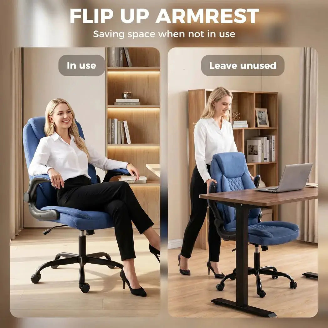 HOMCOM Linen-Look Computer Desk Chair, Executive Office Chair with Flip-Up Armrests and Thick Cushion, Blue - from HOMCOM