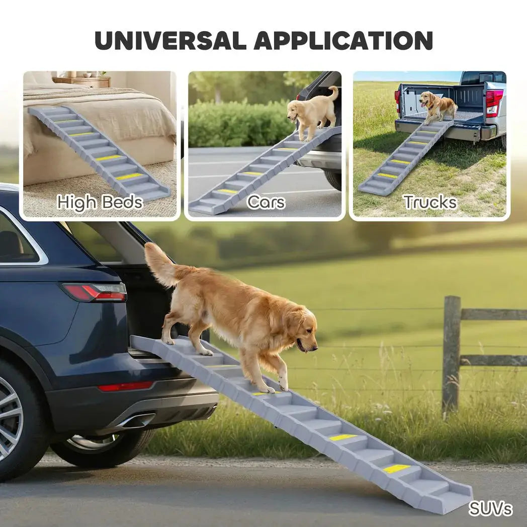 PawHut Dog Car Ramp with Anti-Slip Steps, 10-Steps Pet Stairs for Pets to Access Cars and High Beds, Grey - from PawHut
