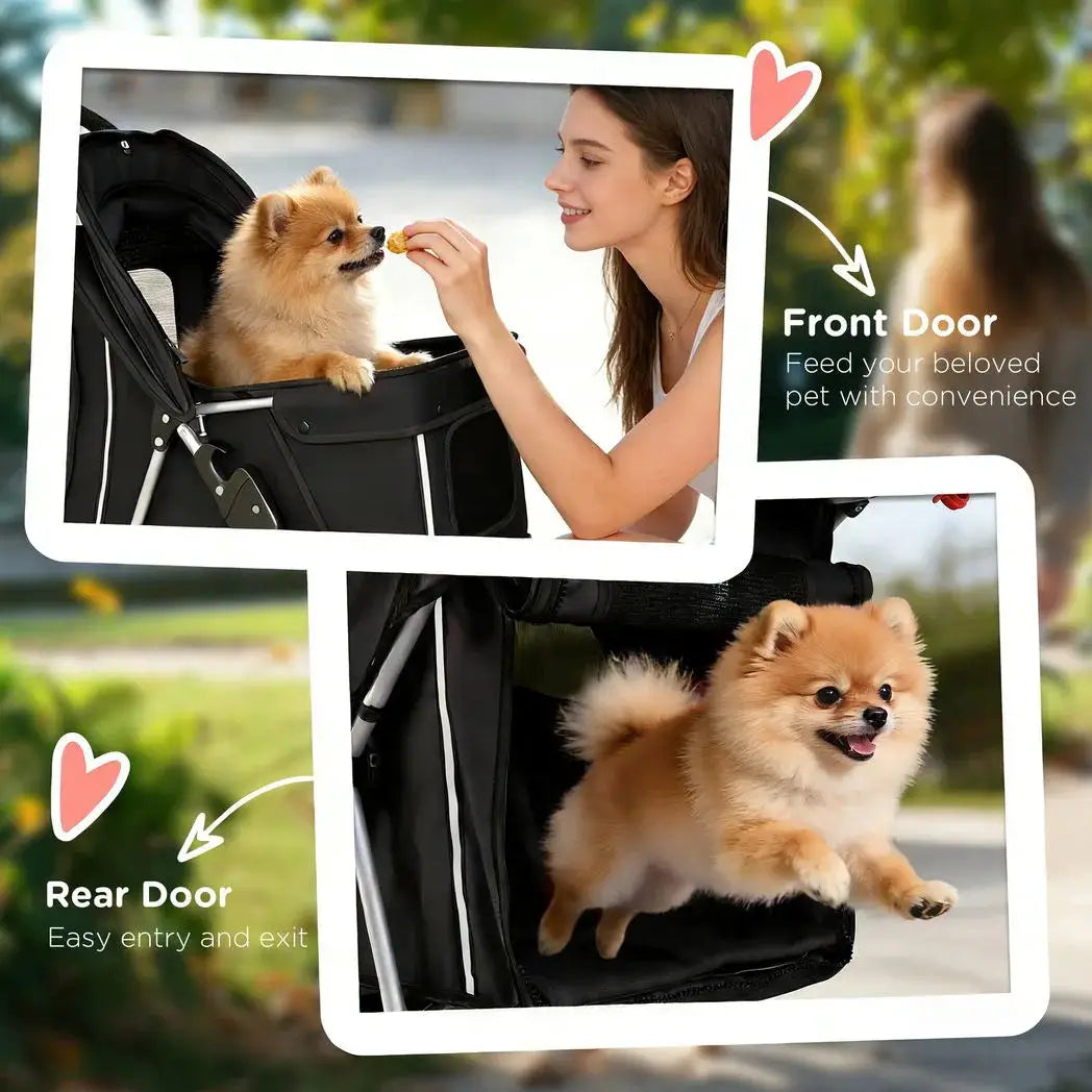 PawHut Dog Pram, Pet Stroller with Reflective Strips, Foldable Cat Stroller with 360° Swivel Wheels, Black - from PawHut