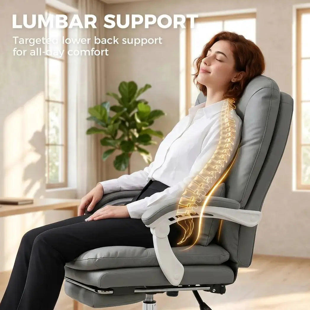 HOMCOM Ergonomic Executive Office Chair, Reclining Desk Chair with Lumbar Support, Footrest, Plush Thick Cushion, Grey - from HOMCOM