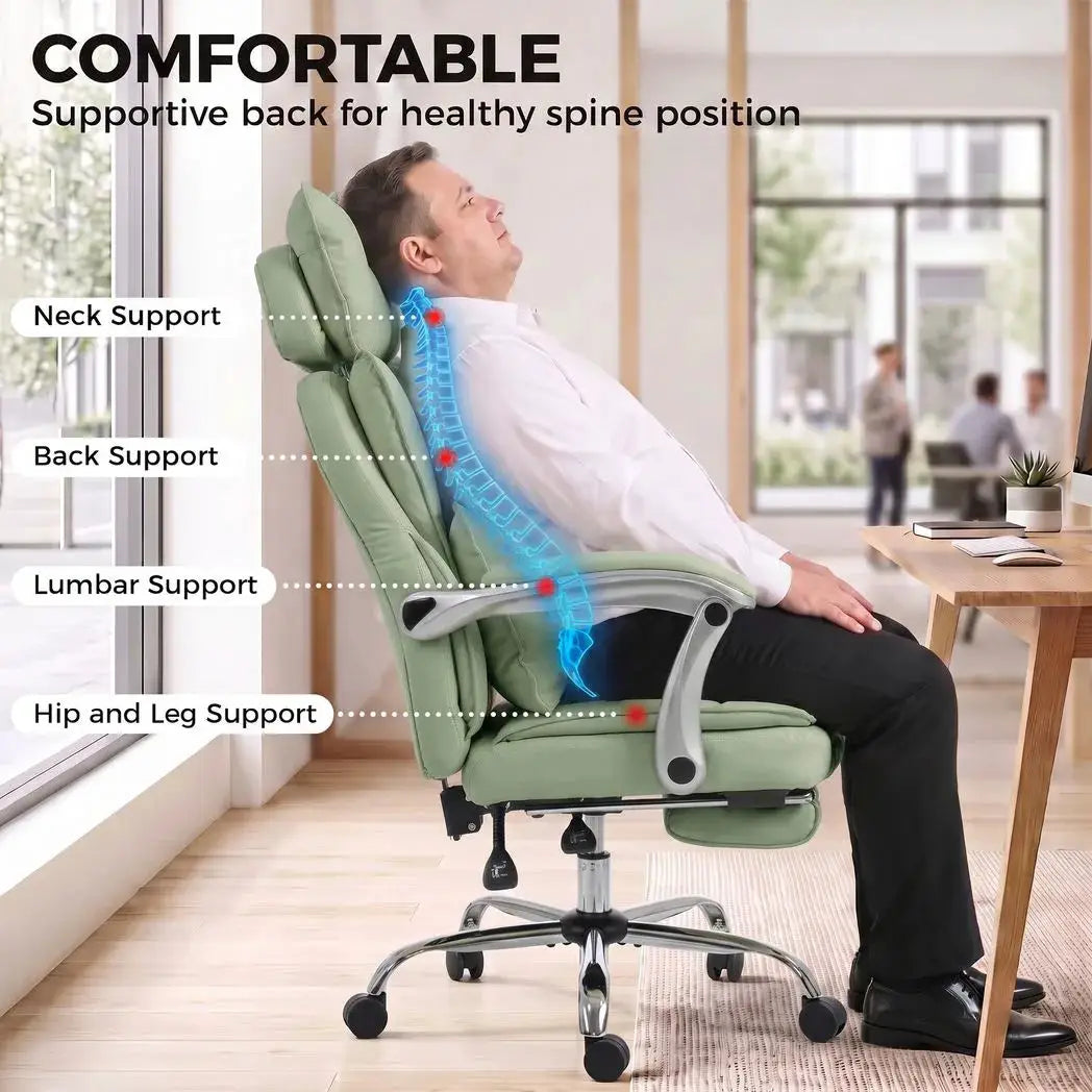 HOMCOM Executive Office Chair, PU Big and Tall Office Chair 180 kg with Wide Seat, Reclining, Lumbar Support, Light Green - from HOMCOM