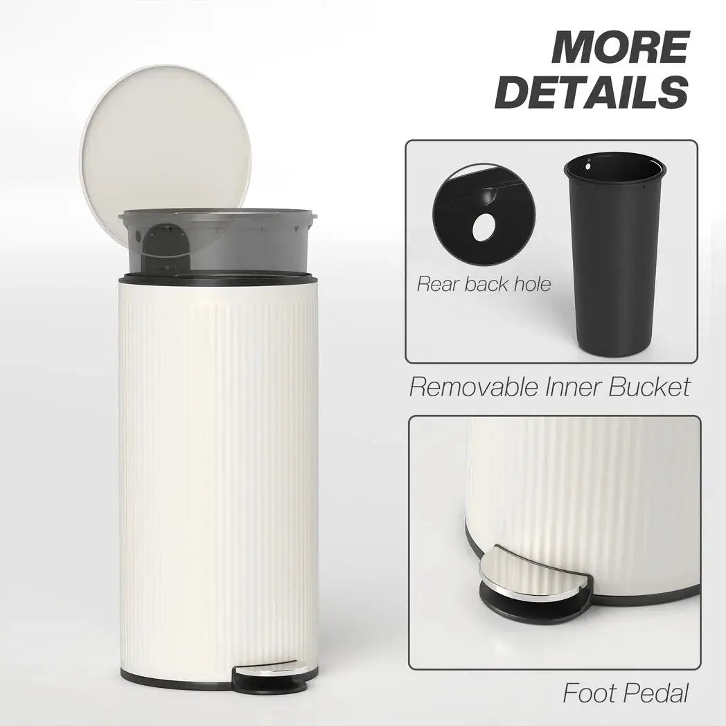 HOMCOM Kitchen Bin, 30 Litre Pedal Rubbish Bin with Removable Bucket, Cream - from HOMCOM