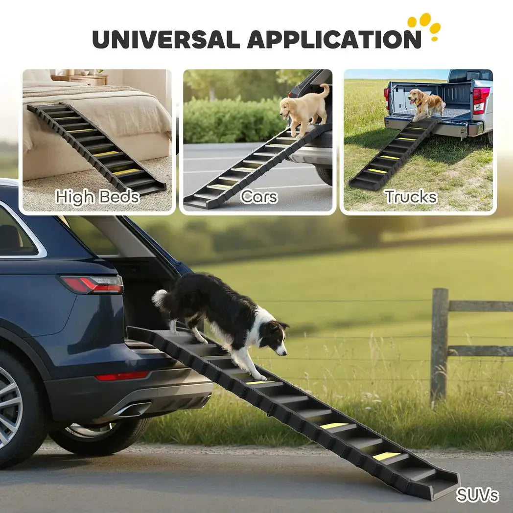 PawHut Dog Car Ramp with Anti-Slip Steps, 10-Steps Pet Stairs for Pets to Access Cars and High Beds, Black - from PawHut