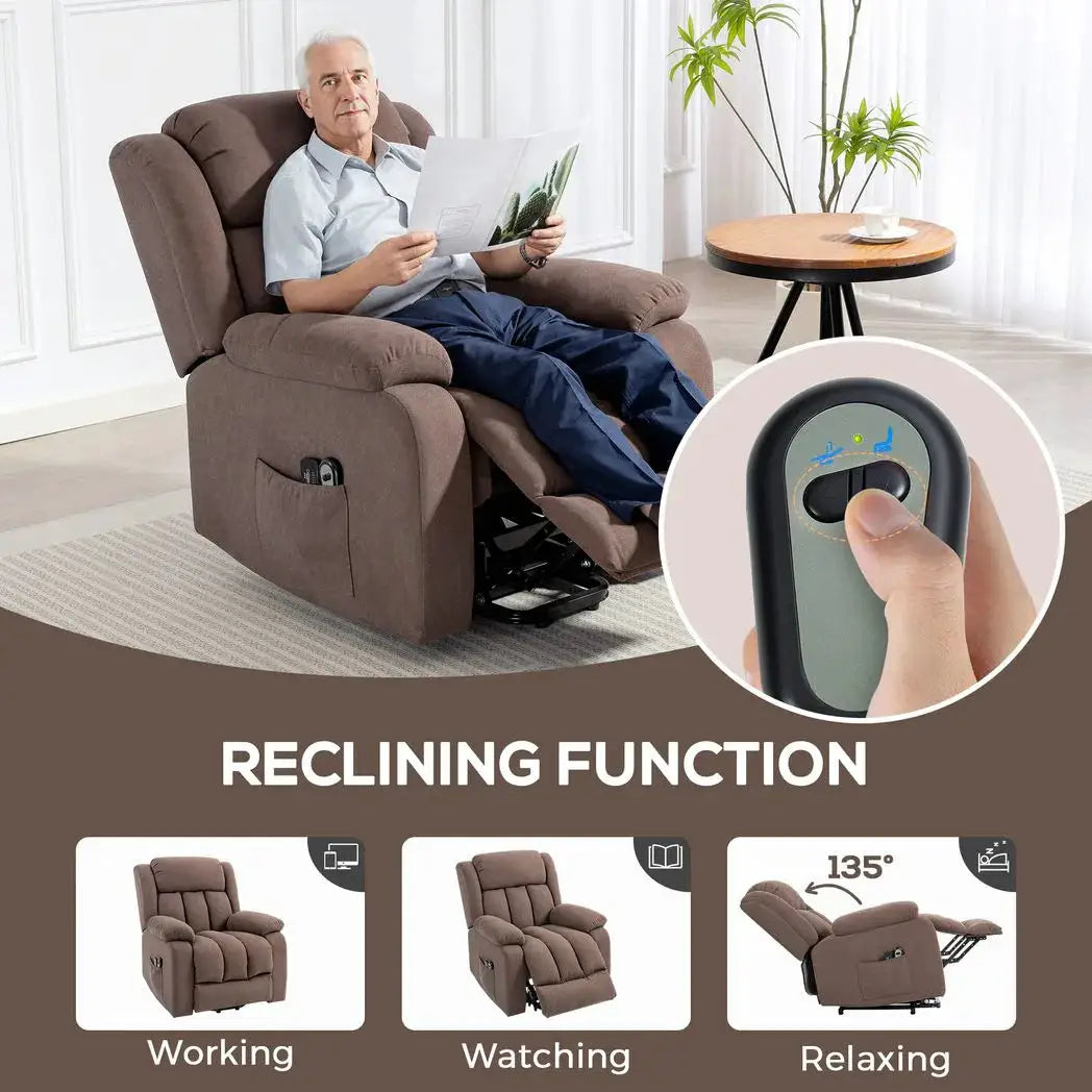 HOMCOM Power Lift Recliner Chair with Vibration Massage, Lift Chair for Elderly with Footrest, Remote, Side Pocket, Dark Brown - from HOMCOM