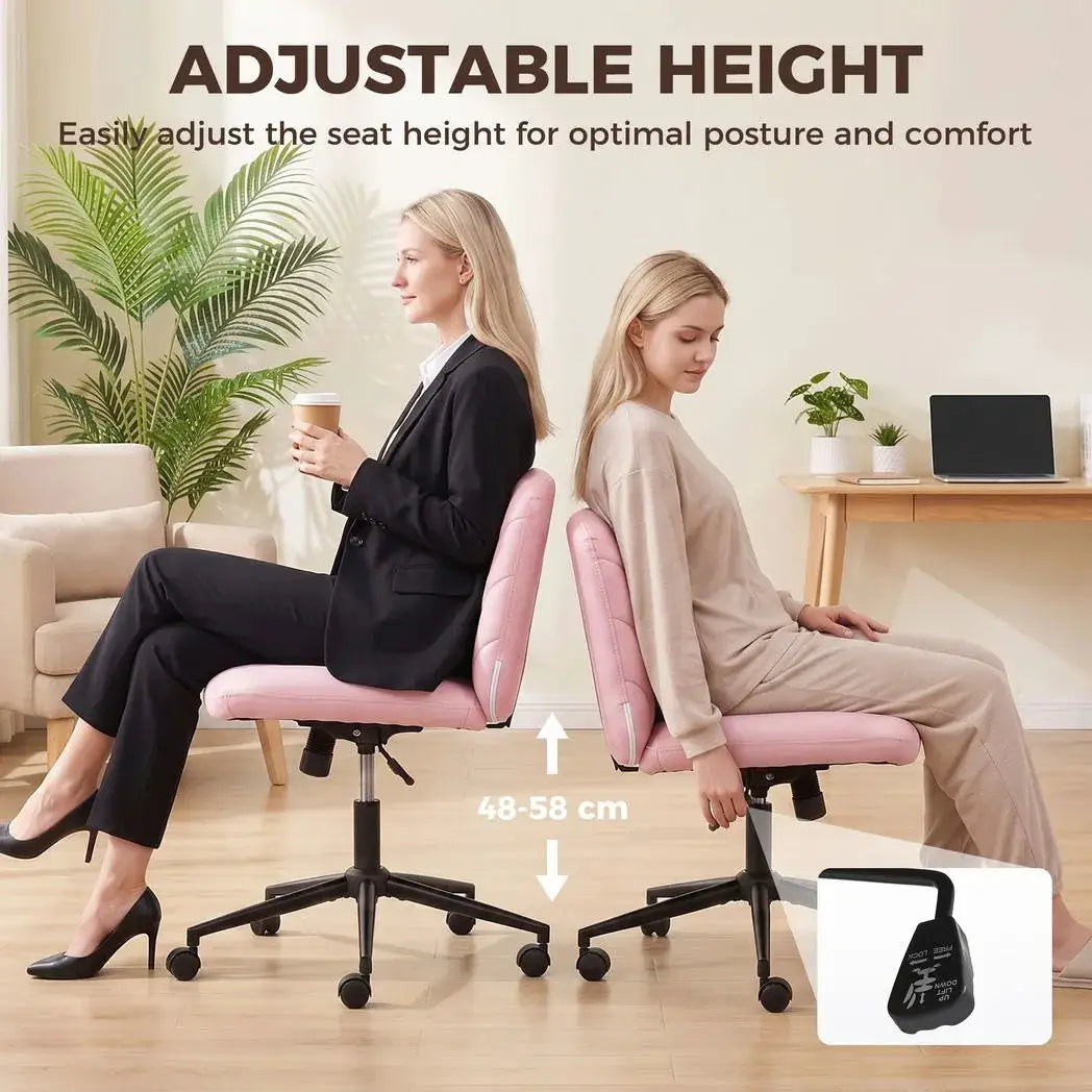HOMCOM Home Office Desk Chair Height Adjustable Swivel Chair Cross Legged Wide Seat Swivel Wheels Pink - from HOMCOM