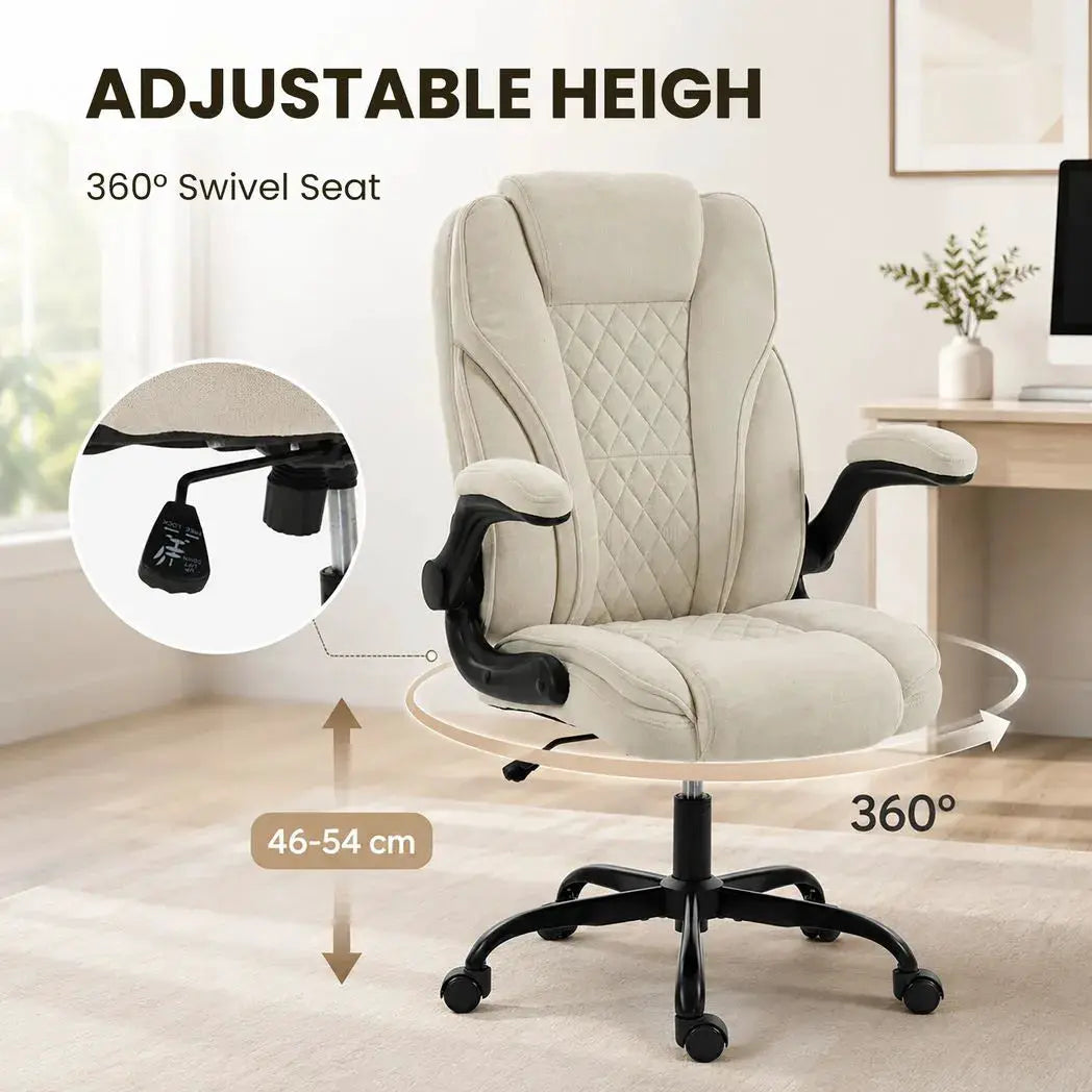 HOMCOM Office Chair, Ergonomic Desk Chair with Flip-up Armrest, Pocket Springs, Swivel Wheels, Adjustable Height, Beige - from HOMCOM