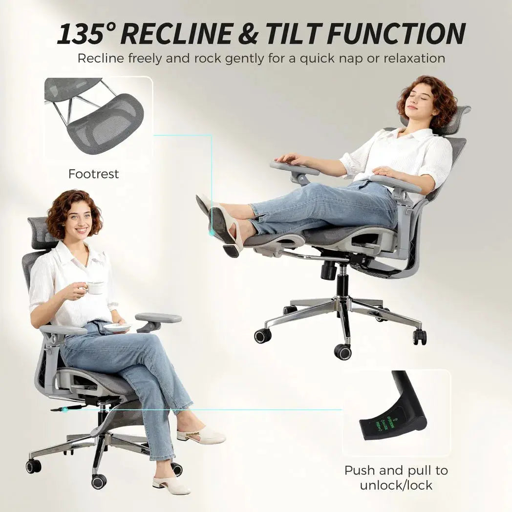 HOMCOM Ergonomic Office Chair, High Back Mesh Desk Chair, Grey - from HOMCOM