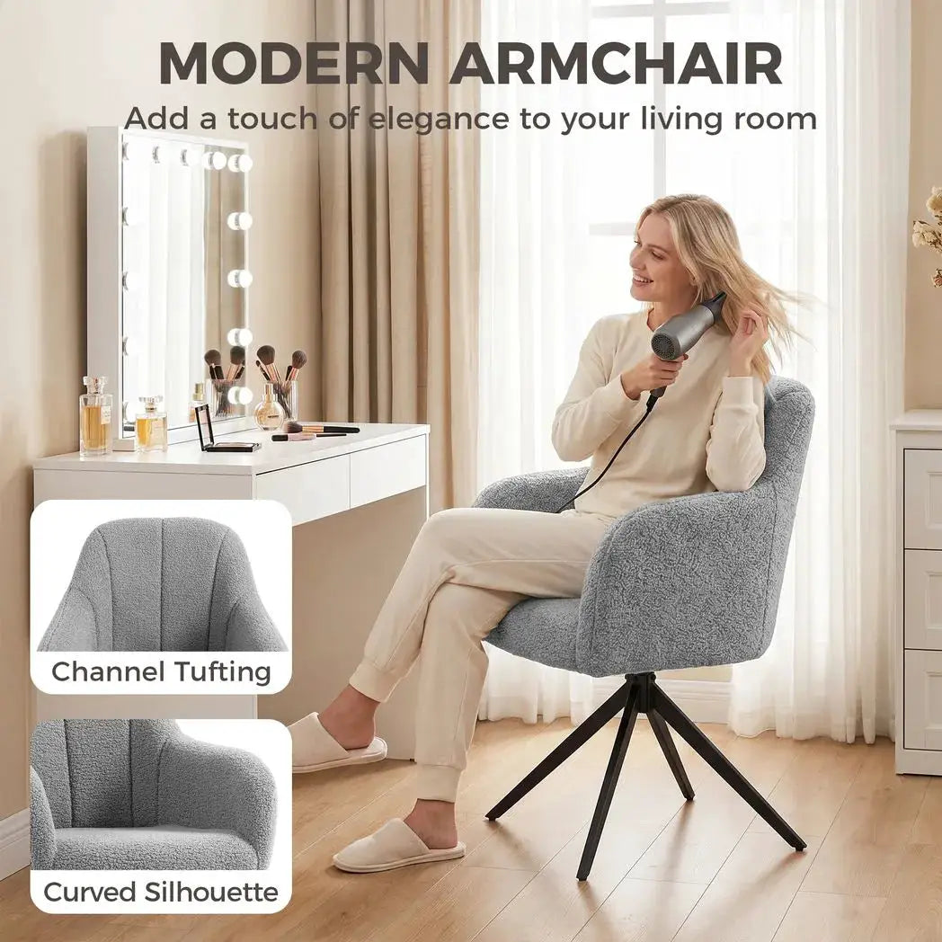 HOMCOM 360 Degree Swivel Accent Chair, Teddy Fleece Armchair, Grey - from HOMCOM