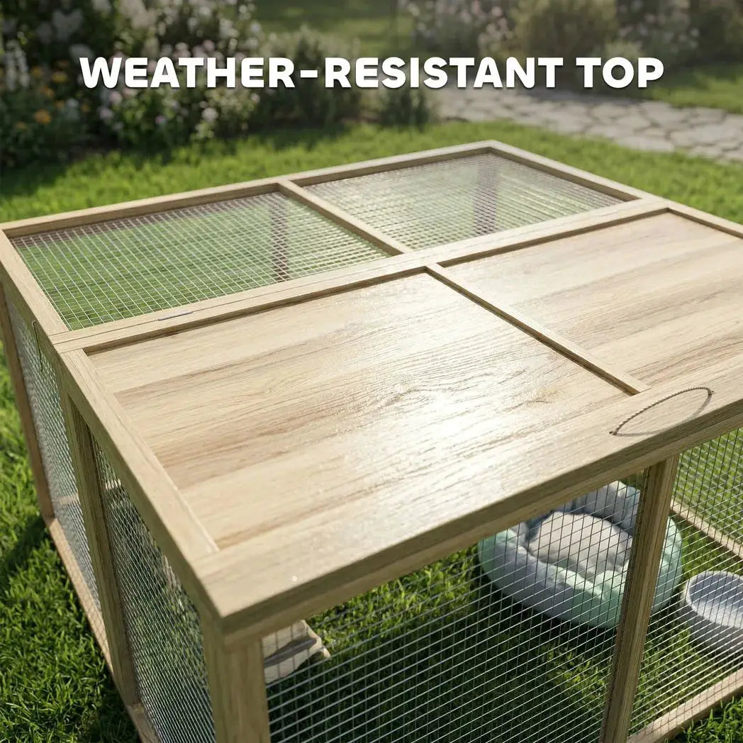PawHut Wooden Folding Rabbit Hutch, for 2-3 Rabbits - Natural Wood - from PawHut