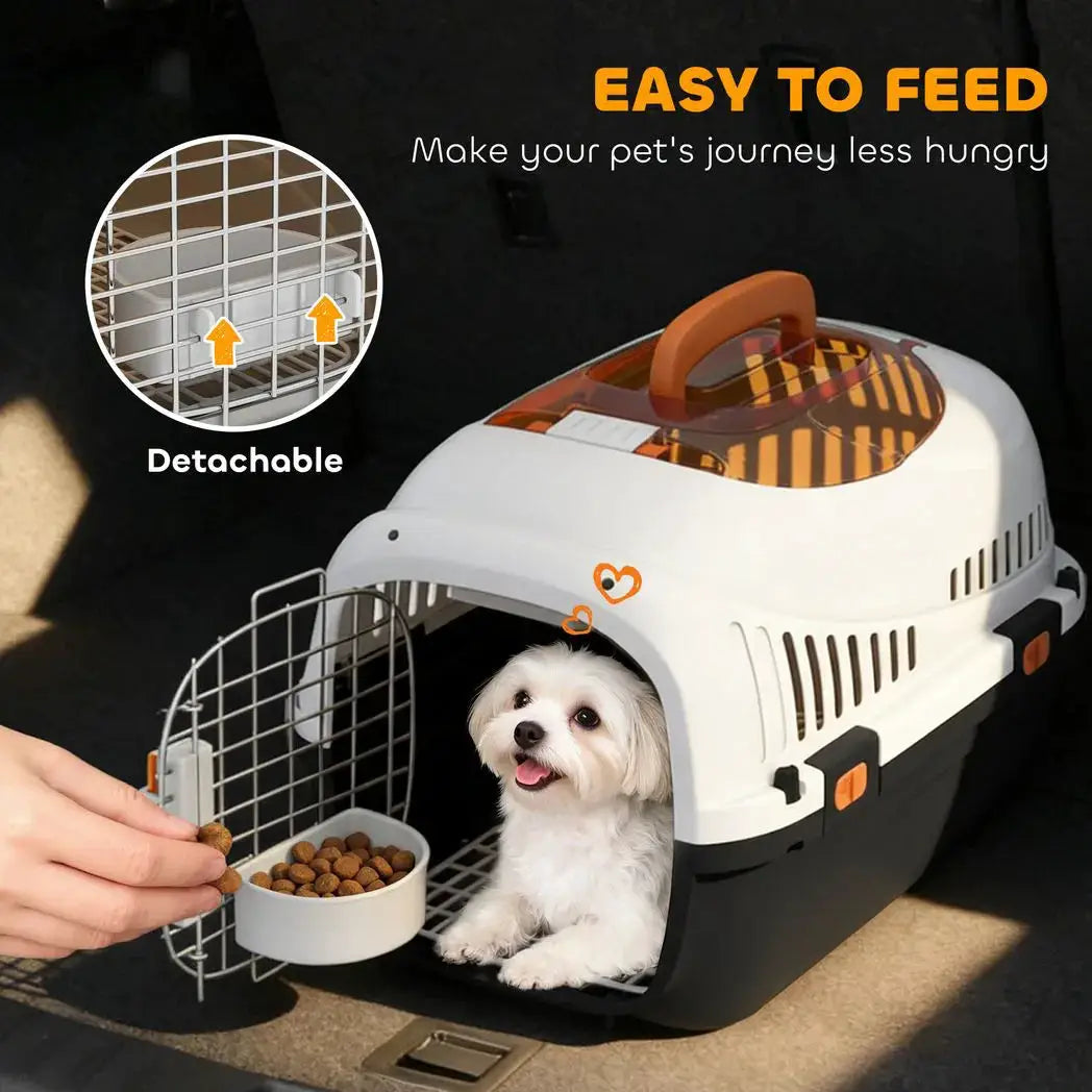 PawHut Plastic Pet Carrier Hard Shell Dog Cat Carrier Max 4 KG Steel Door Feed Bowl Secure Lock 49 x 32 x 31 cm - from PawHut