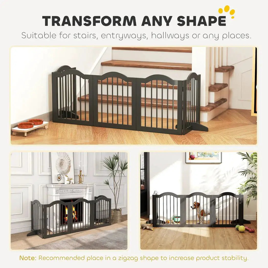 PawHut Freestanding Dog Gate Wooden Stair Gate for Dogs with Support Feet Foldable Pet Fence Safety Barrier for the House Doorway Stairs Black - from PawHut