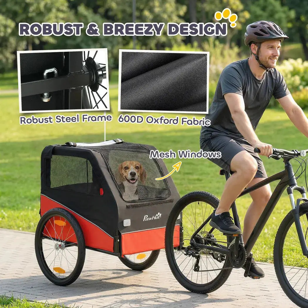 PawHut Dog Bike Trailer, Dog Cart Bicycle Carrier for Small and Medium Pets with 20" Inflatable Rubber Wheels, Red - from PawHut