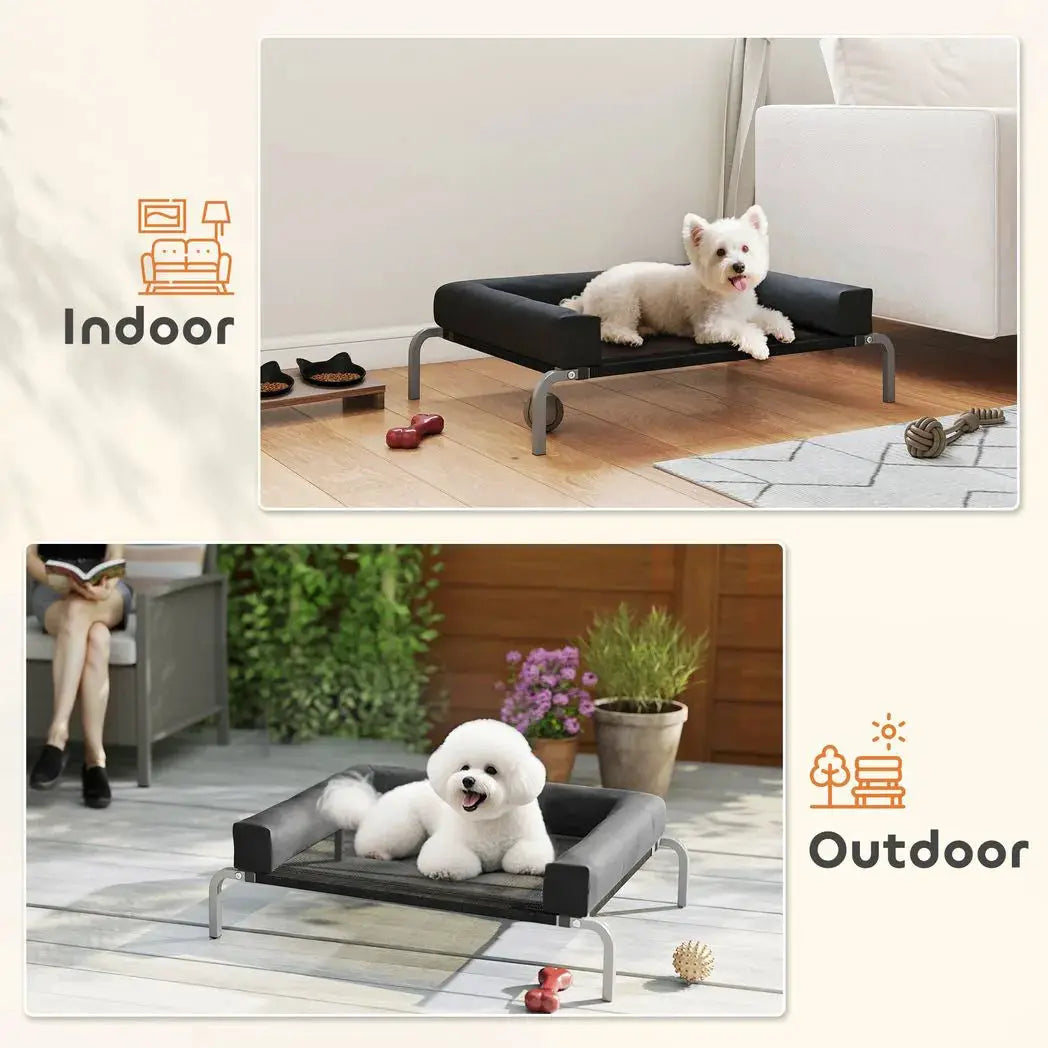 PawHut Elevated Dog Bed with Removable Bolsters, Raised Dog Bed for Small Breeds, Portable Indoor & Outdoor Pet Cots, Black - from PawHut