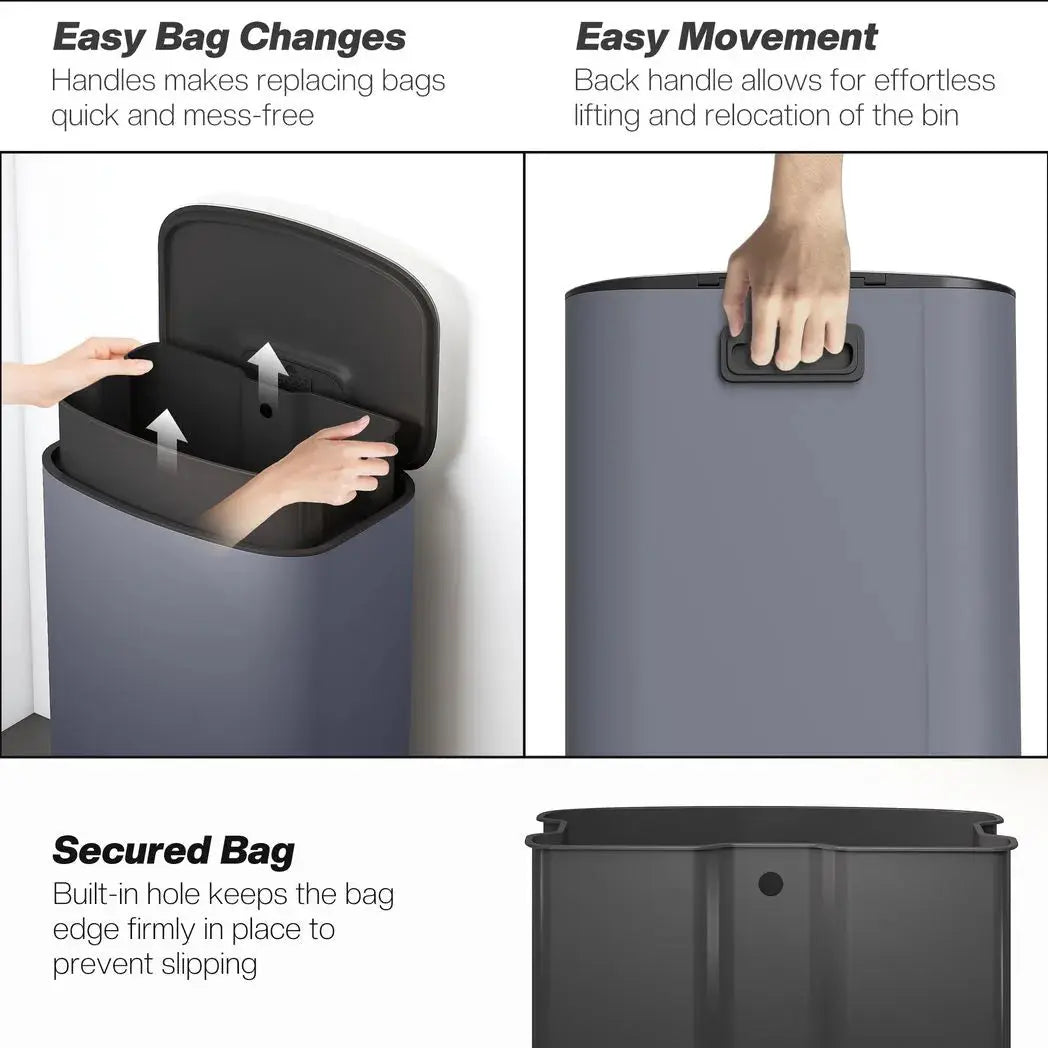 HOMCOM 50L Kitchen Bin with Soft-Close Lid and Stay-Open Function, Stainless Steel Pedal Bin with Removable Inner Bucket, Carry Handle for Kitchen, Office, Home, Grey - from HOMCOM
