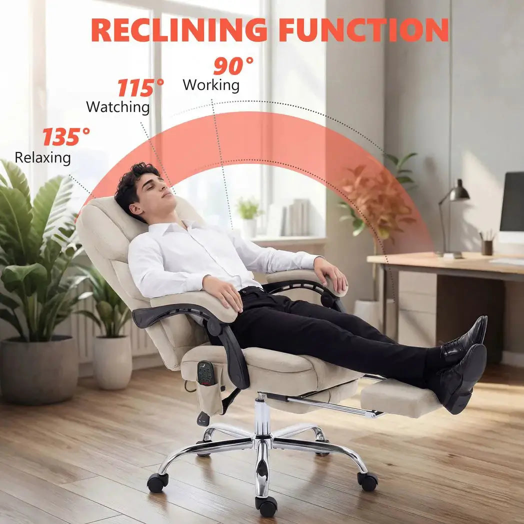 HOMCOM Office Chair with 6-point Vibration Massage and Heat, Fabric Desk Chair with Footrest, High Back, Cream White - from HOMCOM