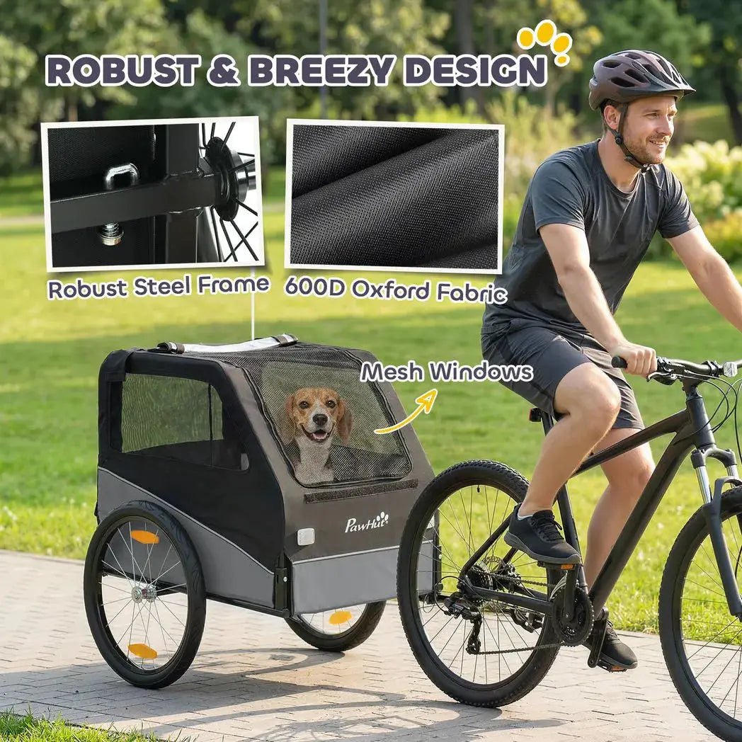 PawHut Dog Bike Trailer, Dog Cart Bicycle Carrier for Small and Medium Pets with 20" Inflatable Rubber Wheels, Grey - from PawHut