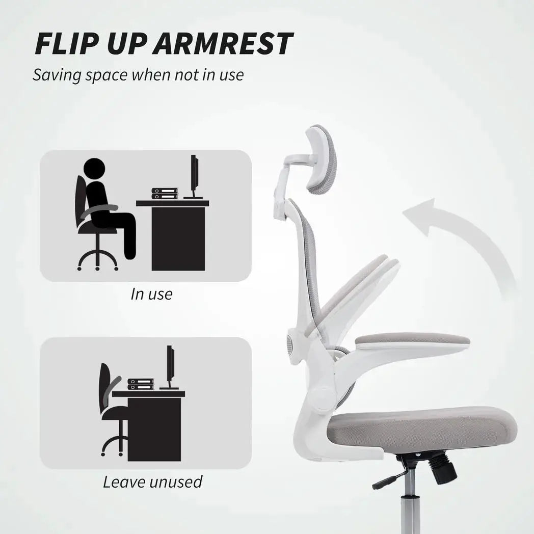 HOMCOM Mesh Back Office Chair, with Lumbar Support - Grey - from HOMCOM