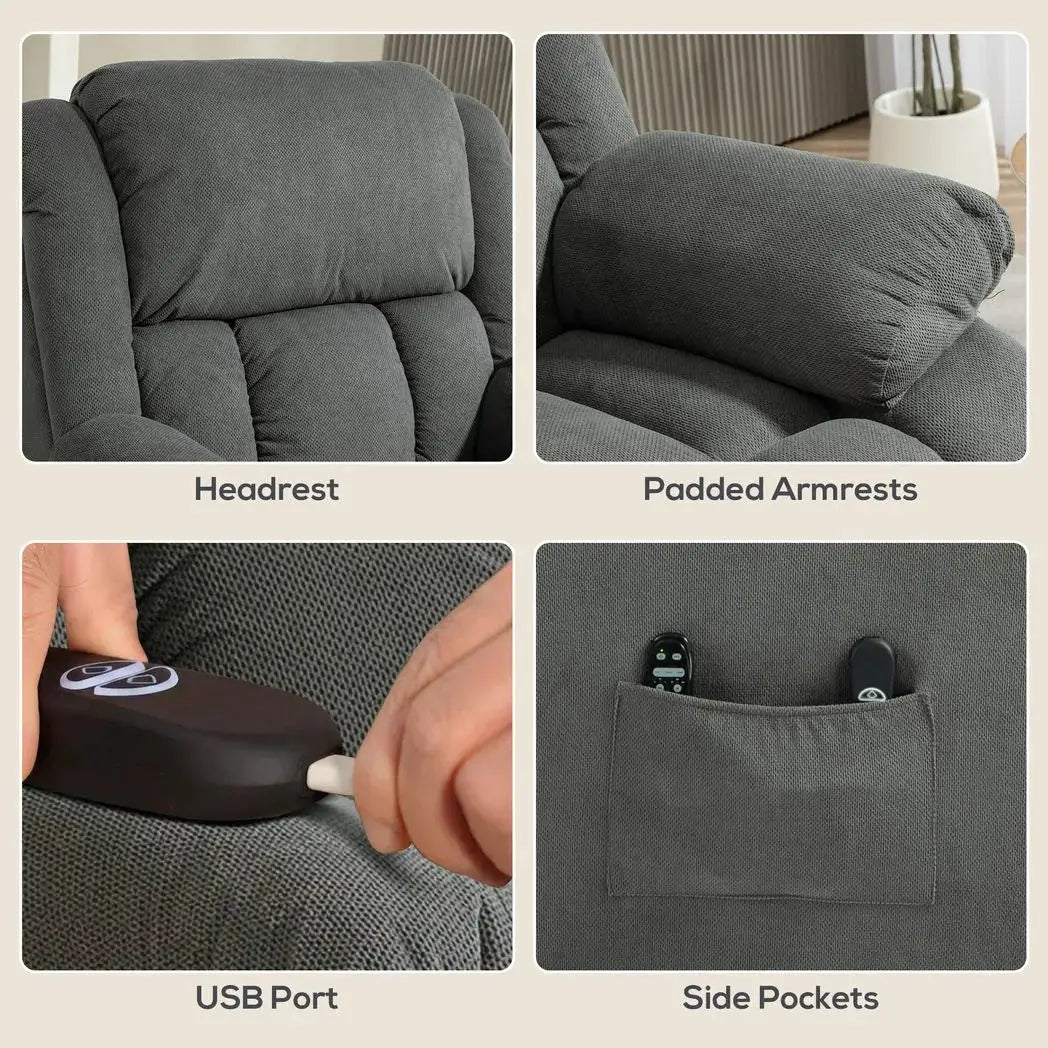 HOMCOM Recliner Armchair Lift Chair, Electric Recliner Chair with Vibration Massage and Heat, Wide Seat, USB Port, Grey - from HOMCOM