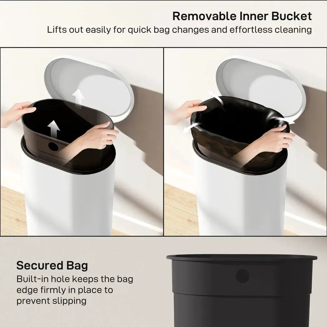 HOMCOM 30 L Modern Curved Kitchen Bin - Cream - from HOMCOM