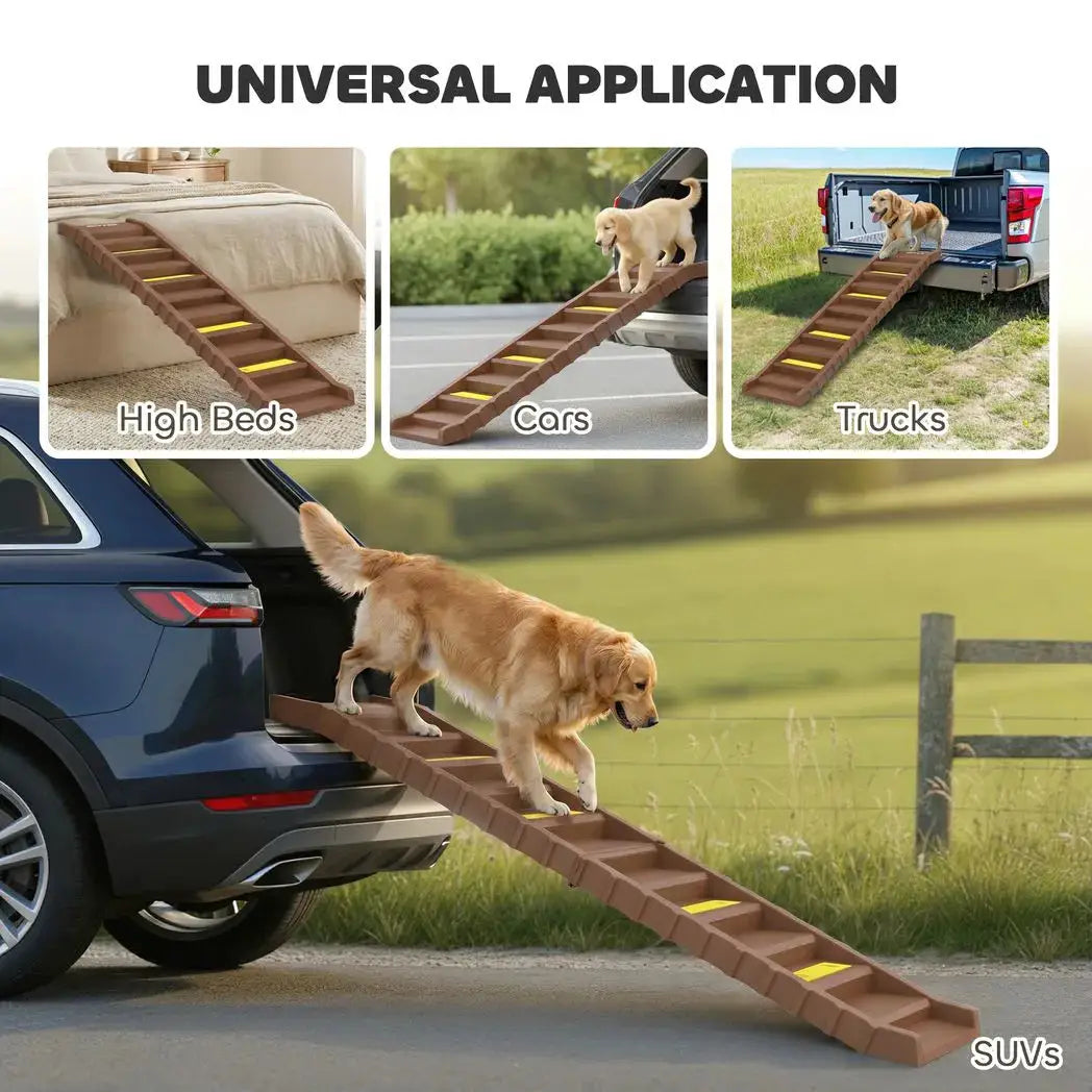 PawHut Dog Car Ramp with Anti-Slip Steps, 10-Steps Pet Stairs for Pets to Access Cars and High Beds, Brown - from PawHut