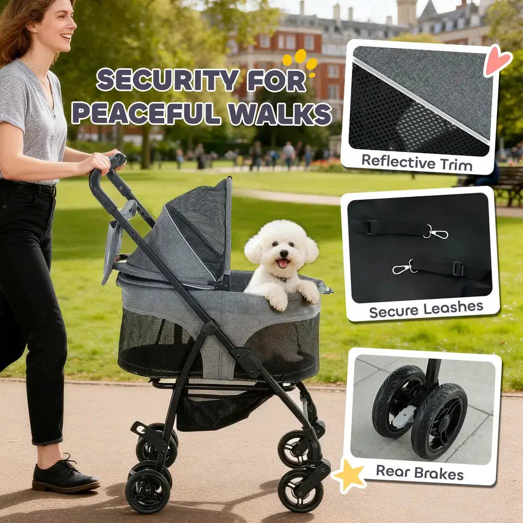 PawHut Pet Stroller, Foldable Dog Cat Stroller with Detachable Carrier, Wheels, Storage Basket, Secure Leash - from PawHut