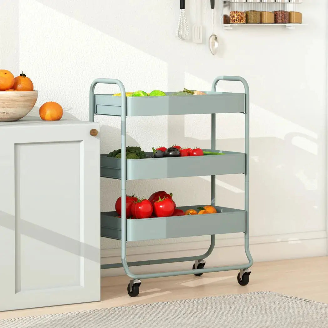 HOMCOM 3-Tier Storage Trolley on Wheels, Rolling Utility Cart with Mesh Backets for Kitchen, Bathroom, Bedroom, Light Green - from HOMCOM