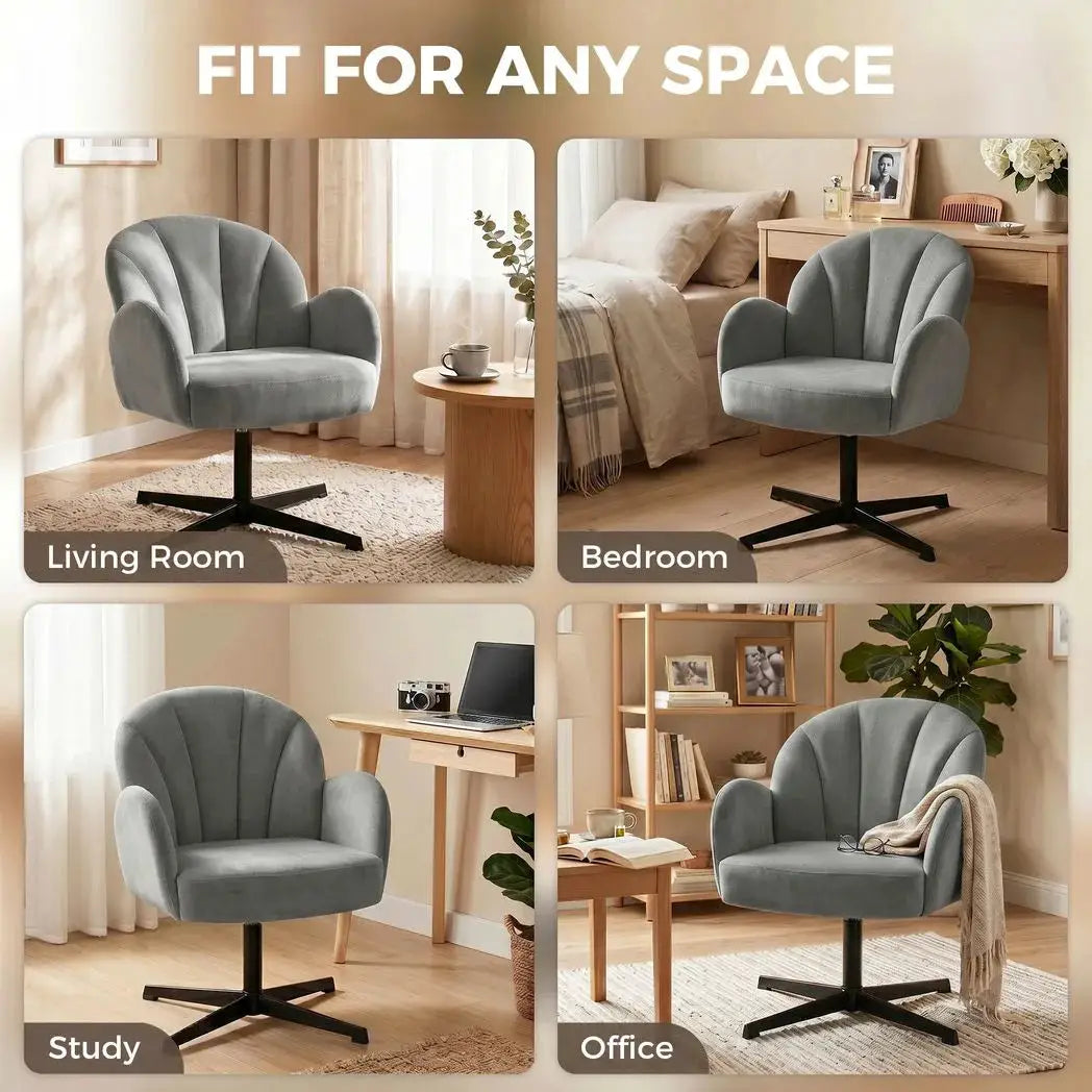 HOMCOM Swivel Accent Chair, Shell-Shaped Armchair with Spring Cushion, Metal Base, Grey - from HOMCOM