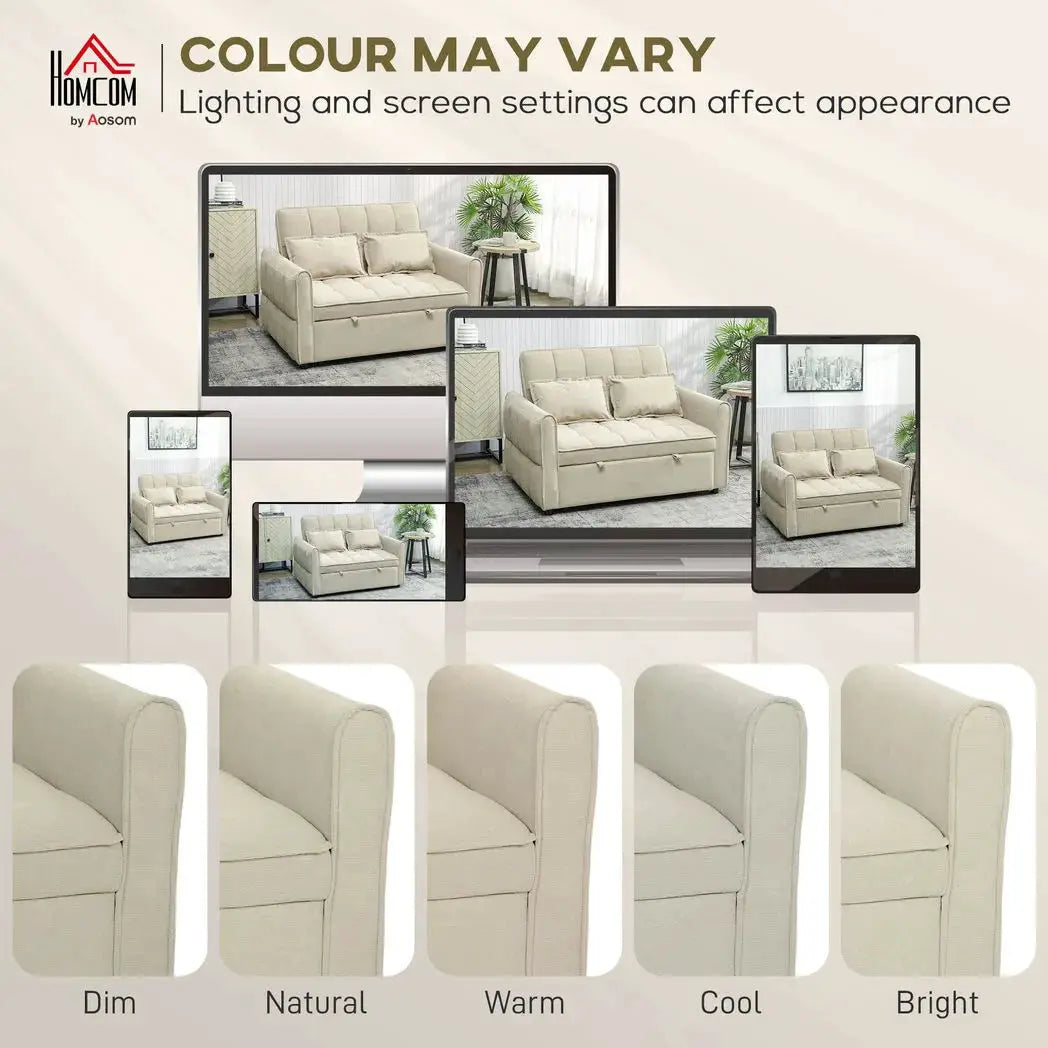 HOMCOM 2 Seater Sofa Bed, 3-in-1 Convertible Sleeper Sofa with Click-clack Adjustable Backrest and 2 Pillows, Light Brown - from HOMCOM
